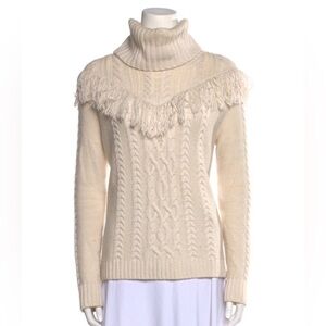 Joie Turtleneck Ivory Sweater with Fringe Large